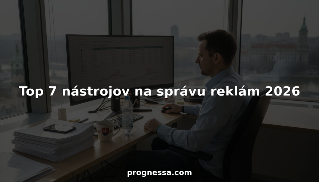 Marketingový manažér si v kancelárii prechádza možnosti reklamných nástrojov.