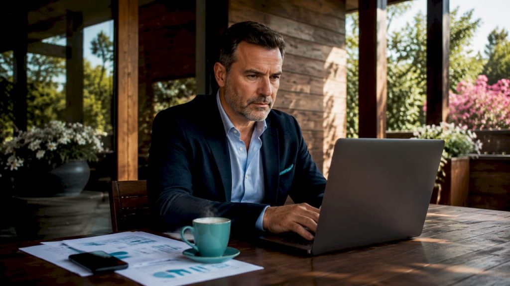 Majiteľ firmy si na notebooku upravuje SEO svojho webu, aby ho ľudia ľahšie našli na internete.